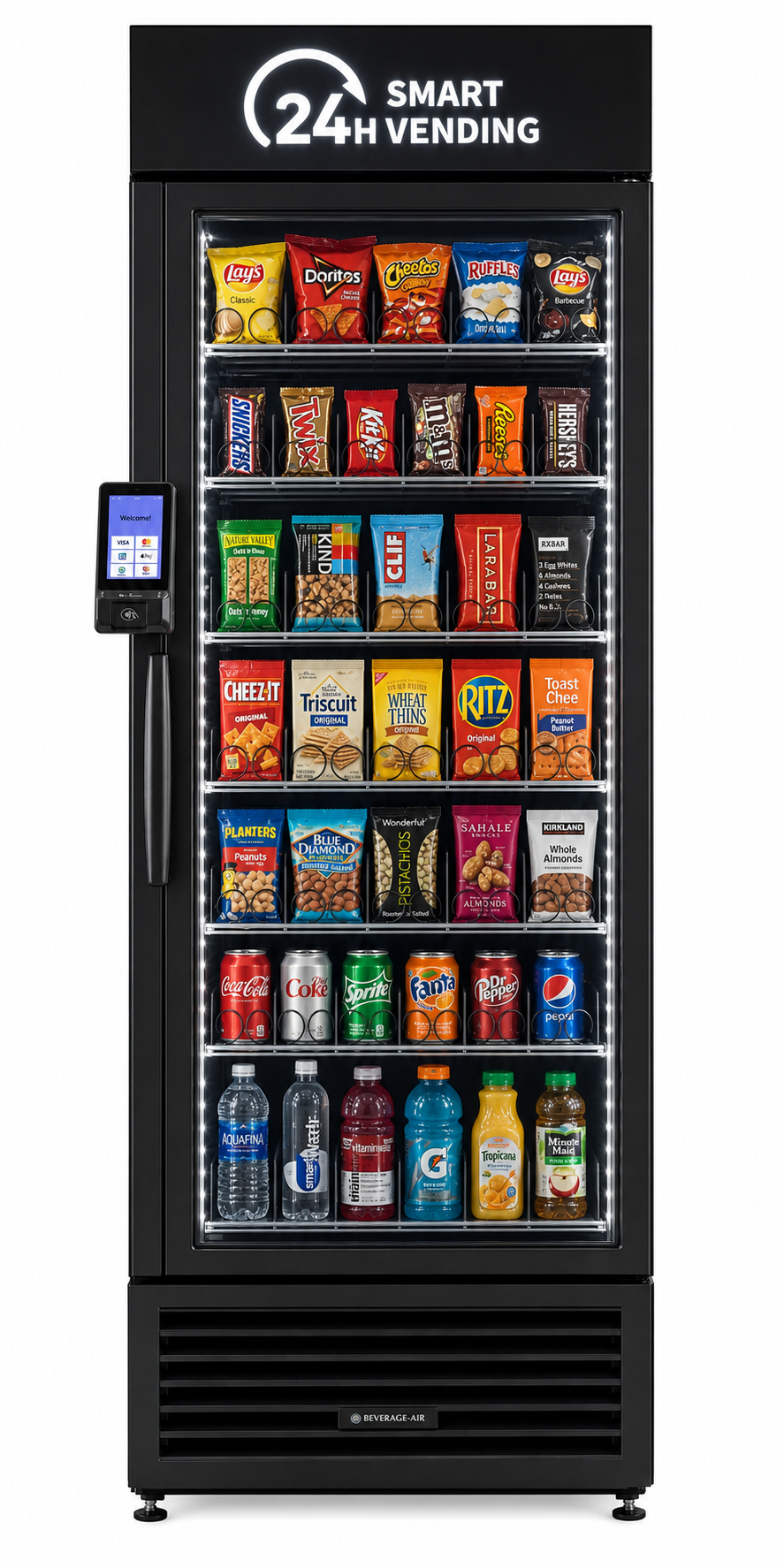 HaHa Vending ambient smart vending machine stocked with snacks at room temperature
